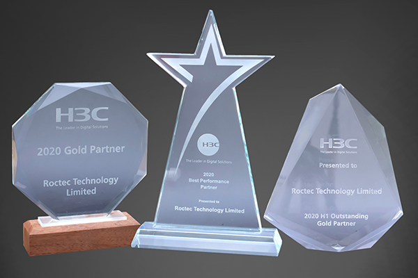 a 2020 H3C Best Performance Partner Award, a 2020 H3C H1 Outstanding Gold Partner Award and a 2020 H3C Gold Partner Award for Roctec