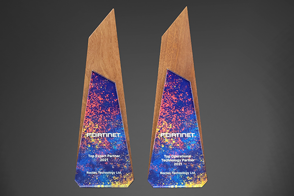 a 2021 Fortinet Top Expert Partner Award and a 2021 Fortinet Top Operational Technology Partner Award for Roctec