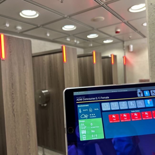 A test run of the mobile app which should be connected to the assigned toilet cubicles and shows fall detection features.