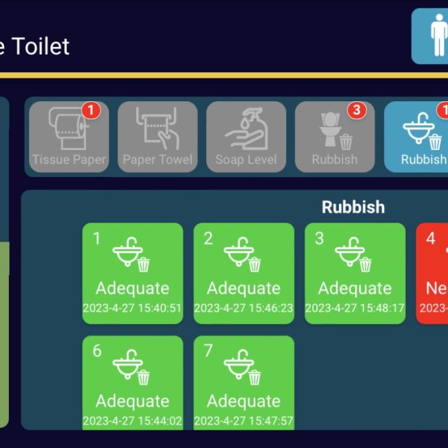The dashboard of the mobile app Roctec developed for the Smart Toilet showing supplies level.